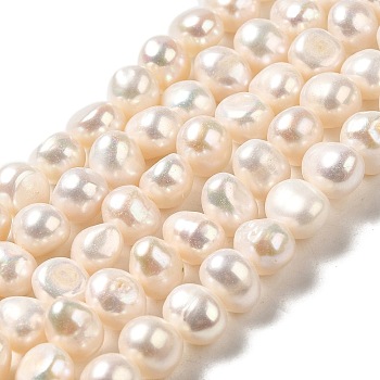 Natural Cultured Freshwater Pearl Beads Strands, Two Sides Polished, Grade 4A, Floral White, 7~8x8~9x6.5~7mm, Hole: 0.5mm, about 44pcs/strand, 12.99~13.19''(33~33.5cm)