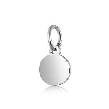 201 Stainless Steel Pendants, Flat Round, Stamping Blank Tag, Stainless Steel Color, 7.5x6x1mm, Hole: 3.5mm