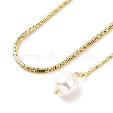 304 Stainless Steel Round Snake Chain Necklace with Acrylic Pearl Tassel Charm for Women(NJEW-P271-07G)-2