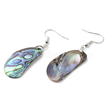 Natural Paua Shell Bean Dangle Earrings with Brass Earring Pins(EJEW-E289-02P)-2
