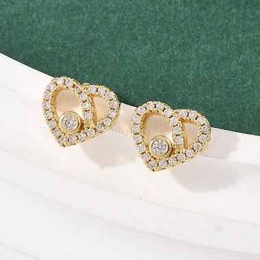 Brass Micro Pave Clear Cubic Zirconia Heart Stud Earrings(EJEW-F400-28B-G)-1