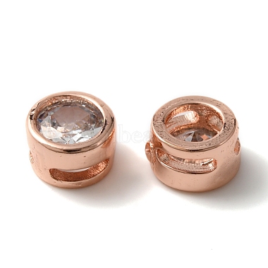 Rose Gold Clear Flat Round Brass+Cubic Zirconia Slide Charms