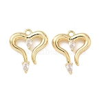 Valentine's Day Brass Micro Pave Clear Cubic Zirconia Pendants, Heart Charms, Real 18K Gold Plated, 15.5x13.5x3mm, Hole: 1.2mm(KK-C259-20G)