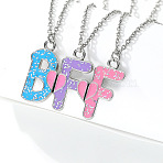3Pcs 3 Colors Zinc Alloy Enamel Magnetic BFF Pendant Necklaces for Friend, Platinum, Mixed Color, 17.72 inch(45cm), 1pc/color(FS-WG36493-01)