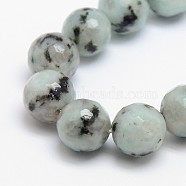 Natural Sesame Jasper/Kiwi Jasper Beads Strands, Round, Faceted, 4mm, Hole: 1mm, about 95pcs/strand, 15.5 inch(X-G-L147-4mm-01)