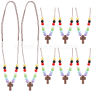 Wood Cross with Acrylic Beaded Pendant Necklaces for Women, Colorful, 18.50~31.89 inch(47~81cm)(NJEW-AB00011)
