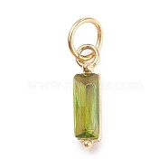 304 Stainless Steel Cubic Zirconia Pendants, Rectangle, Golden, Yellow Green, 17x4x4mm, Hole: 5mm(X-STAS-E487-21G-13)