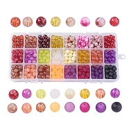 Mixed Style Glass Beads, Round, Mixed Color, 8mm, Hole: 1~1.6mm, about 30pcs/compartment, about 720pcs/box, Packaging Box: 21.8x11x3cm(GLAA-JP0001-01)