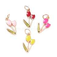 Brass Pendants, with Enamel, Lead Free & Cadmium Free, Rose Gold, Tulip, Mixed Color, 19x11x2mm(KK-A157-03RG)