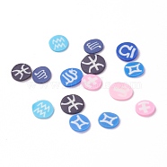 Handmade Polymer Clay Cabochons, Nail Art Studs, Nail Art Decoration Accessories, Flat Round with Constellation, Mixed Color, 4.5~6.5x0.5~0.8mm, about 2777pcs/50g(X-CLAY-I010-05)