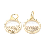 Brass Micro Pave Clear Cubic Zirconia Charms, Long-Lasting Plated, with Jump Ring, Flat Round, Golden, 12.5x10.5x1.5mm, Hole: 1.5mm(ZIRC-B010-33G)