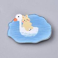 Acrylic Safety Brooches, with Iron Pin, Duck with Rabbit, Light Sky Blue, 29.5x42x8.5mm, Pin: 0.8mm(JEWB-F012-19)