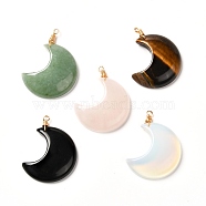 Natural & Synthetic Gemstone Pendants, with Real 18K Gold Plated Eco-Friendly Copper Loop, Moon, 42x35x8mm, Hole: 1.5~2.6mm(PALLOY-JF00854)