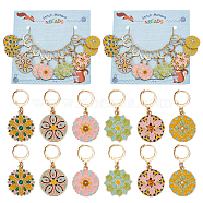 Alloy Enamel Baroque Flower Pendant Locking Stitch Markers, 304 Stainless Steel Clasps Stitch Marker, Mixed Color, 3.9cm, 2pcs/style, 6 style, 12pcs/set(HJEW-PH01889)