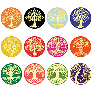 Paper Self Adhesive Gold Foil Embossed Stickers, Colorful Round Dot Decals for Seal Decoration, DIY ScrapbookScrapbook, Tree of Life Pattern, 50x50mm, 12pcs/sheet, 10 sheets/set(DIY-WH0434-001)
