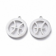 304 Stainless Steel Pendants, Ring with Constellations, Laser Cut, Pisces, 18x15.5x1mm, Hole: 1.4mm(STAS-L249-002B)