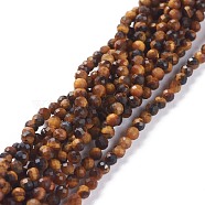 Natural Yellow Tiger Eye Beads Strands, Round, Faceted, 3mm, Hole: 0.7mm, about 131pcs/strand, 15.35inch(39cm)(G-A026-A15-3mm)