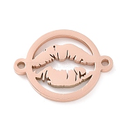 304 Stainless Steel Connector Charms, Hollow Flat Round Links with Lip, Rose Gold, 19.5x15x1.4mm, Hole: 1.3mm(STAS-G294-01RG)
