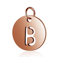 304 Stainless Steel Charms, Flat Round with Letter, Rose Gold, Letter.B, 12x1mm, Hole: 2.5mm(STAS-S105-T514R-B)
