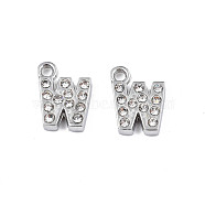 304 Stainless Steel Charms, with Crystal Rhinestone, Letter, Letter.W, 10~10.5x2~8x2mm, Hole: 1.2mm(STAS-N095-137W)