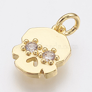Brass Micro Pave Cubic Zirconia Charms, Lead Free & Cadmium Free, Skull, Golden, 12.5x9x2mm, Hole: 2.8mm(ZIRC-F083-012G-RS)