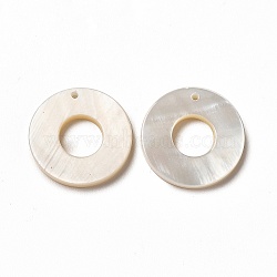 Natural White Shell Ring Charm, for Jewelry Making, Seashell Color, 14~15x2mm, Hole: 0.8mm(SHEL-C004-01)