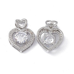 Brass Clear Cubic Zirconia Pendants, Heart Charms, Platinum, 22.5mm, Hole: 2x3.5mm(KK-E068-VA121-1)