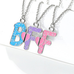 3Pcs 3 Colors Zinc Alloy Enamel Magnetic BFF Pendant Necklaces for Friend, Platinum, Mixed Color, 17.72 inch(45cm), 1pc/color(FS-WG36493-01)