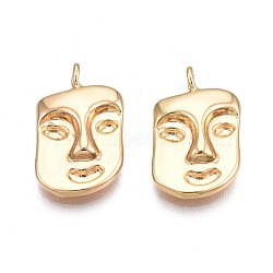 Brass Pendants, Nickel Free, Face, Golden, 16.5x10x3mm, Hole: 1.8mm(KK-N232-251)