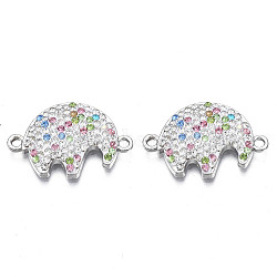 Rack Plating Alloy Links Connectors, with Polymer Clay Rhinestone, Cadmium Free & Lead Free, Platinum Plated, Elephant, Colorful, 25x16.5x3.5mm, Hole: 1.6mm(ALRI-N056-009H-RS)