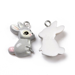 Opaque Resin Pendants, with Platinum Tone Iron Loops, Animals Charm, Gray, Rabbit Pattern, 22.5x15.5x6mm, Hole: 2mm(RESI-J023-15E)