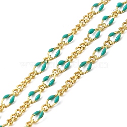 Brass Enamel Figaro Chains, with Spool, Long-Lasting Plated, Soldered, Lead Free & Cadmium Free, Light Sea Green, 5x3x0.8mm(CHC-L053-09G-03)