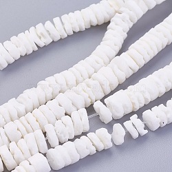 Natural White Shell Beads Strands, Disc/Flat Round, Heishi Beads, 5.5~7.5x1.4~4mm, Hole: 1mm, about 275~302pcs/strand, 22.83~23.81 inch(58~60.5cm)(X-BSHE-P026-30)