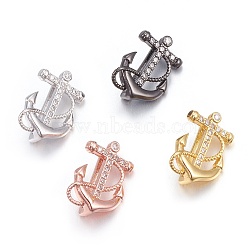 Brass Micro Pave Cubic Zirconia Slide Charms, Long-Lasting Plated, Cadmium Free & Nickel Free & Lead Free, Anchor, Clear, Mixed Color, 14.5x10.5x5mm, Hole: 2x10mm(ZIRC-E154-04-NR)