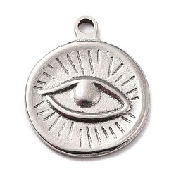 304 Stainless Steel Pendants, Textured, Flat Round with Eye, Stainless Steel Color, 20.5x17x2mm, Hole: 2mm(STAS-B024-65P)