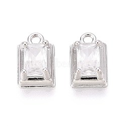 Brass Pave Cubic Zirconia Pendants, Rectangle Charms, Platinum, 11x7x4~4.5mm, Hole: 1.4mm(KK-T071-49P)