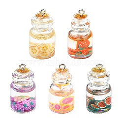 10Pcs 5 Styles Imitation Food Resin Pendants, with Platinum Plated Iron Loops, Fruit Joice Drink Charms, Mixed Color, 27.5x15mm, Hole: 2mm, 2pcs/style(RESI-YW0001-65)