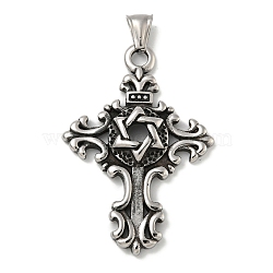 316 Surgical Stainless Steel Pendants, Cross with Star of David, Antique Silver, 52x38x7mm, Hole: 4x8mm(STAS-Z073-72AS-02)