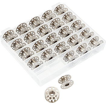 Elite Iron Bobbins, Sewing Thread Holders, for Sewing Tools, Platinum, 20x10mm, Hole: 6mm, 25pcs/box, 2 boxes/set