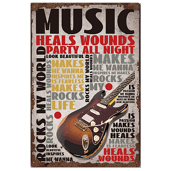 Vintage Metal Tin Sign, Iron Wall Decor for Bars, Restaurants, Cafes Pubs, Rectangle, Guitar, 300x200x0.5mm