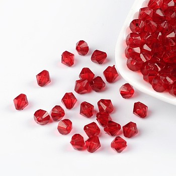 Faceted Bicone Transparent Acrylic Beads, Dyed, Dark Red, 6mm, Hole: 1mm, about 5800pcs/500g
