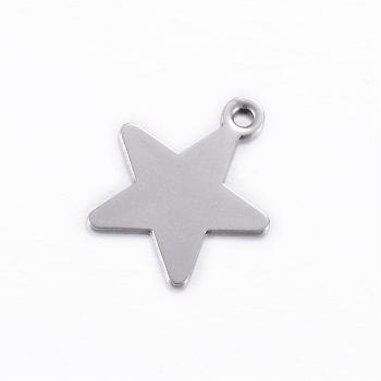 201 Stainless Steel Charms, Star, Stainless Steel Color, 15x13x0.6mm, Hole: 1.4mm