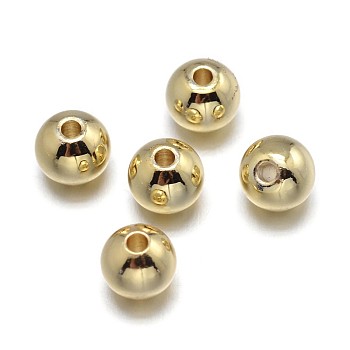 Brass Beads, Lead Free & Nickel Free & Cadmium Free, Solid Round, Real 18K Gold Plated, 8mm, Hole: 1.6mm