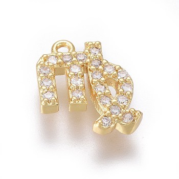 Golden Plated Brass Micro Pave Cubic Zirconia Charms, Twelve Constellations, Virgo, 9x8.5x1.7mm, Hole: 0.8mm