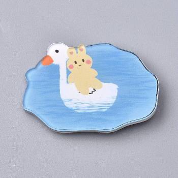 Acrylic Safety Brooches, with Iron Pin, Duck with Rabbit, Light Sky Blue, 29.5x42x8.5mm, Pin: 0.8mm