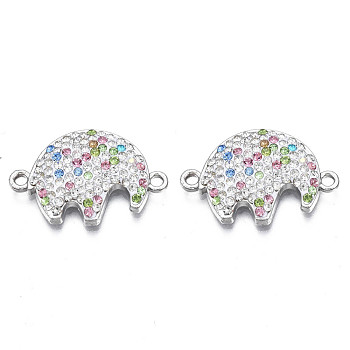Rack Plating Alloy Links Connectors, with Polymer Clay Rhinestone, Cadmium Free & Lead Free, Platinum Plated, Elephant, Colorful, 25x16.5x3.5mm, Hole: 1.6mm
