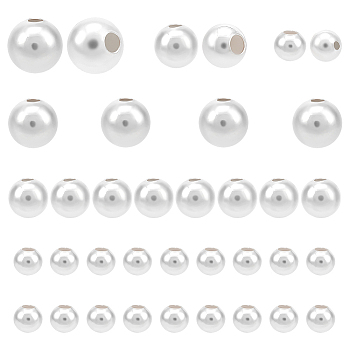 Elite 36Pcs 3 Style 925 Sterling Silver Spacer Beads, Round, Silver, 3~6mm, Hole: 0.9~1.6mm