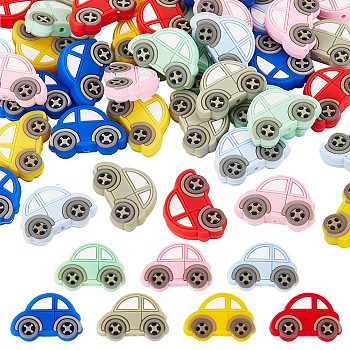 21Pcs 7 Colors Car Silicone Beads, DIY Nursing Necklaces and Bracelets Making, Chewing Pendants For Teethers, Mixed Color, 31x21.5x8mm, Hole: 2mm, 3pcs/color
