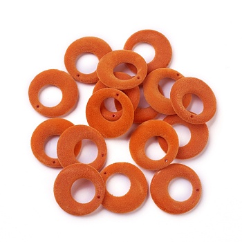 Flocky Acrylic Pendants, Ring, Orange Red, 26.5~27x4mm, Hole: 1.2mm