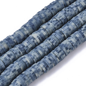 Handmade Polymer Clay Bead Strands, Heishi Beads, for DIY Jewelry Crafts Supplies, Disc/Flat Round, Steel Blue, 6x0.5~1mm, Hole: 2mm, about 320~450pcs/strand, 15.35 inch~16.92 inch(39~43cm)